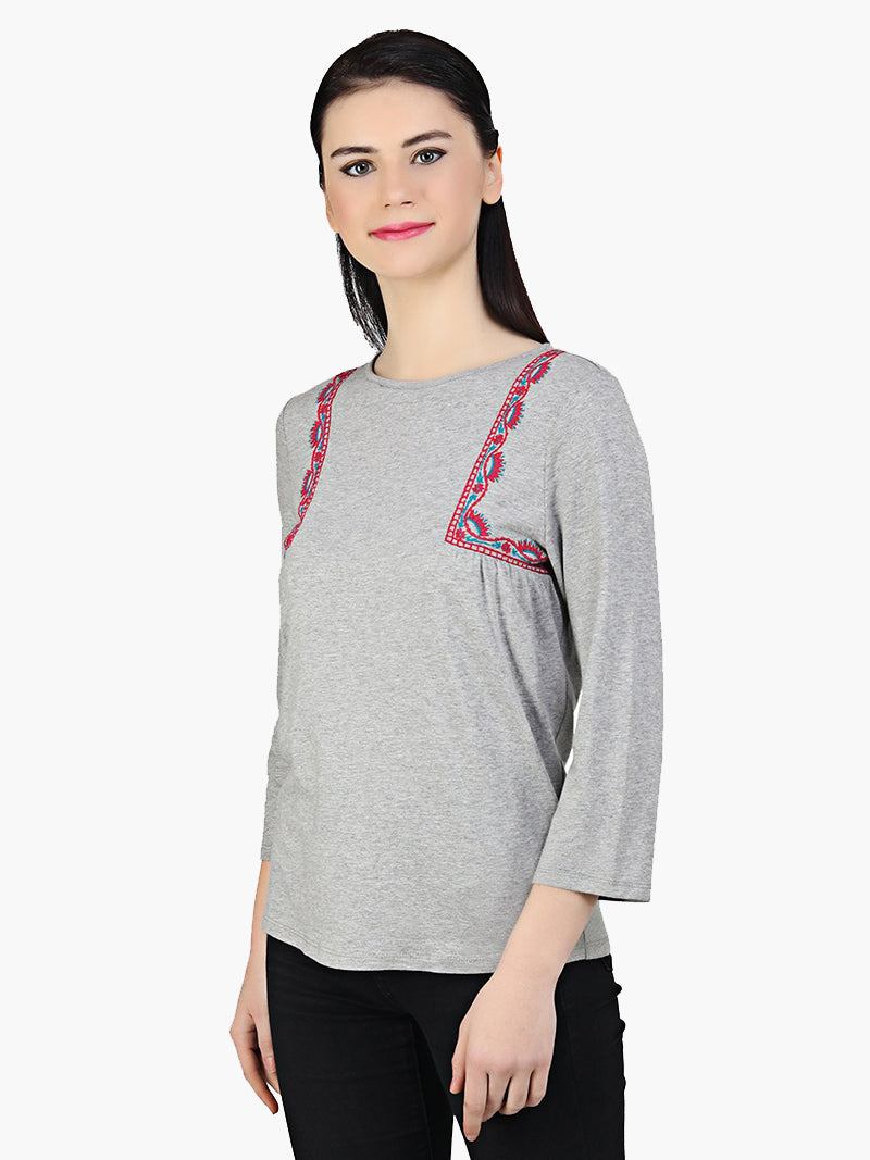 Embroidered Cotton Knitted Top - MissGudi