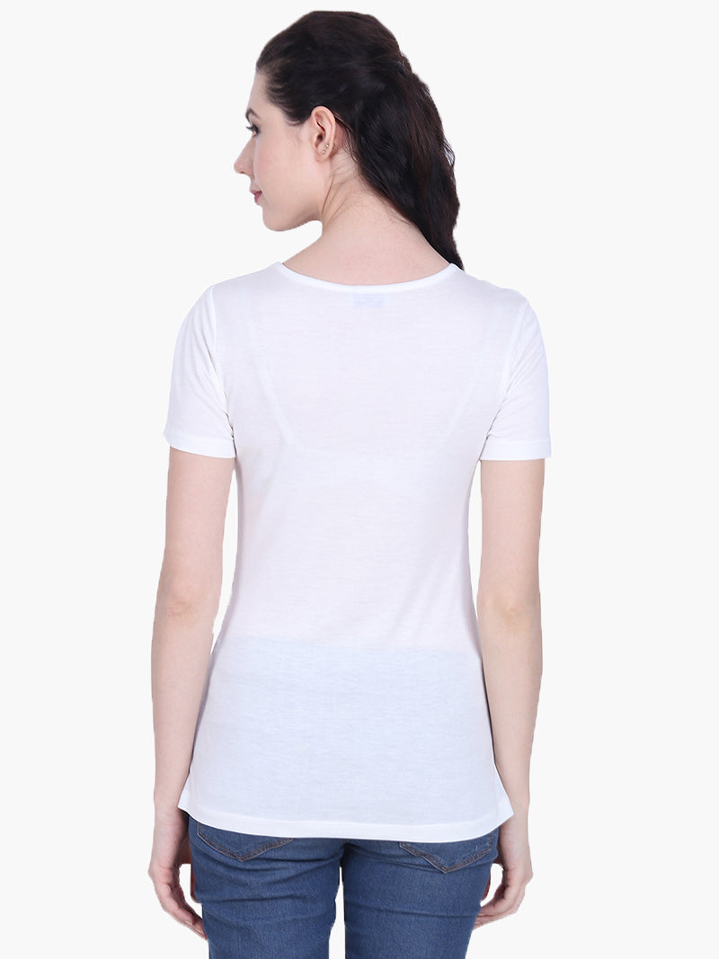 White Viscose Knitted Embellished T-shirt - MissGudi