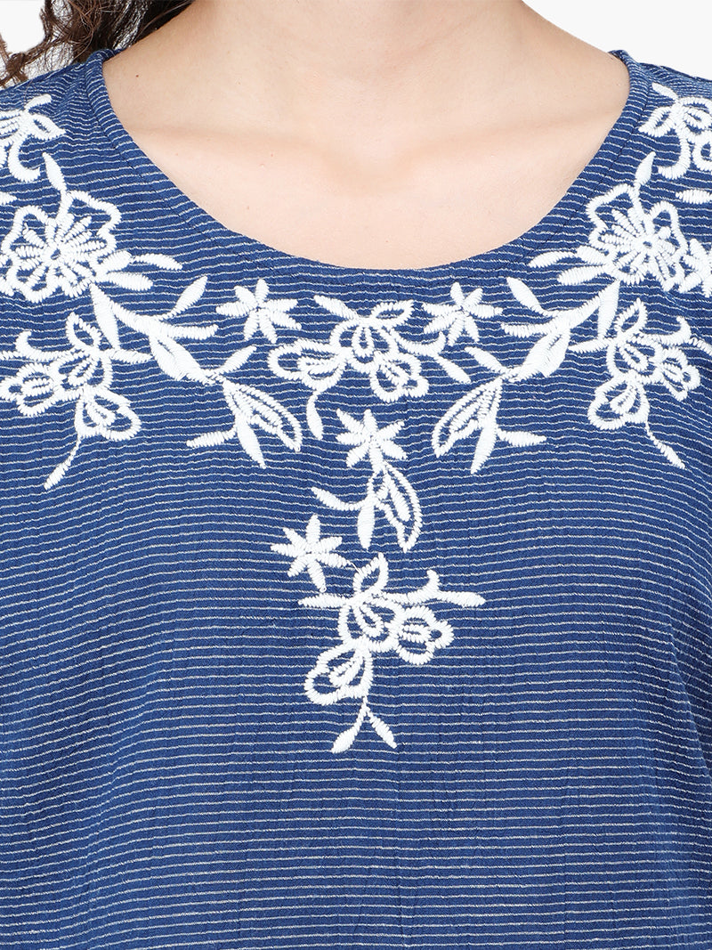 Zuwi Blue Embroidered  Woman Top - MissGudi