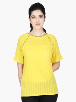 Yellow Cotton Knitted Women Top - MissGudi
