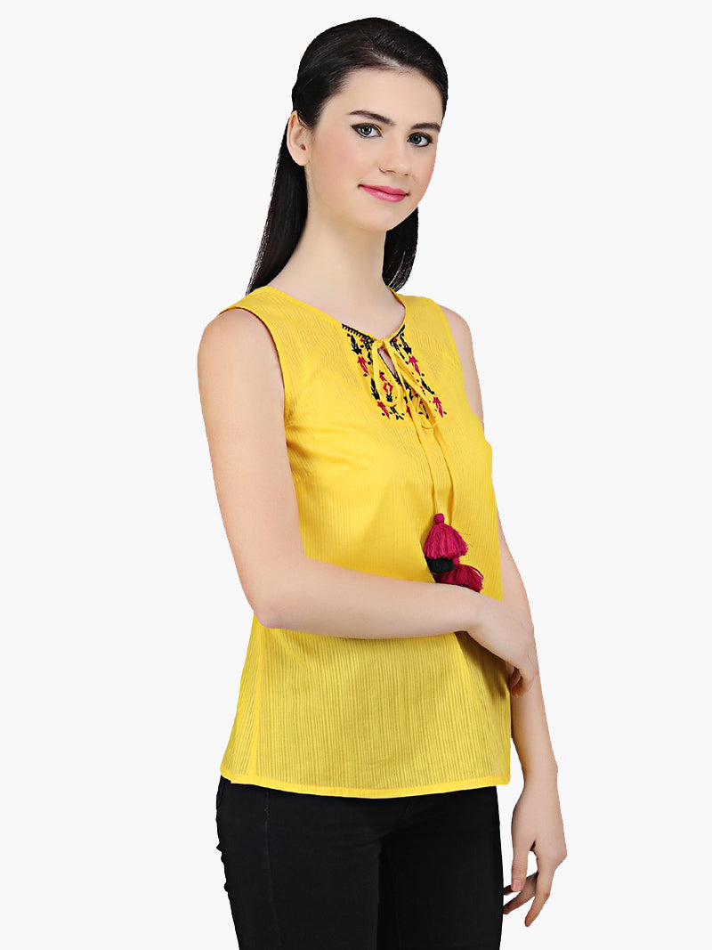 Yellow Embroidered Cotton Top - MissGudi