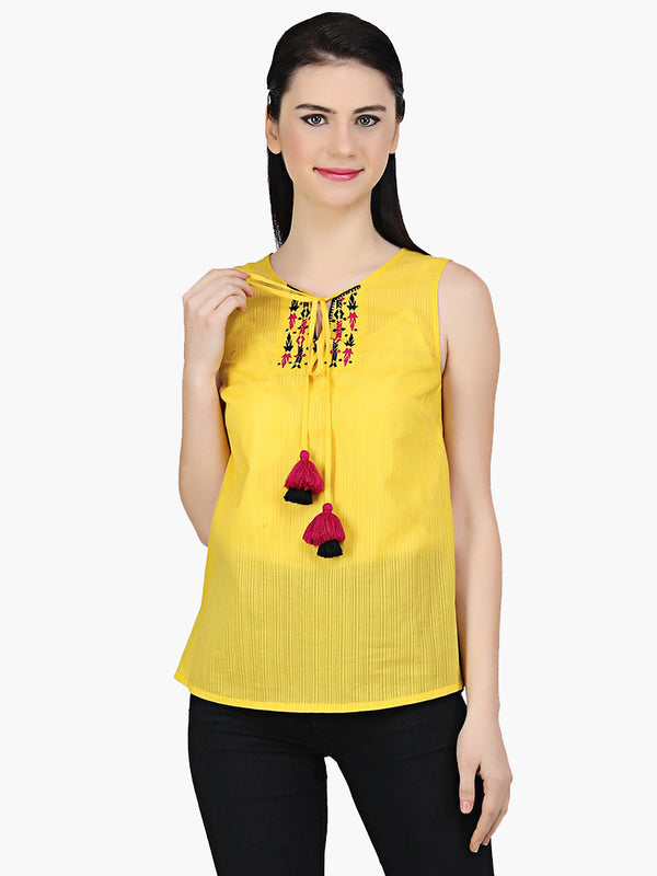 Yellow Embroidered Cotton Top - MissGudi