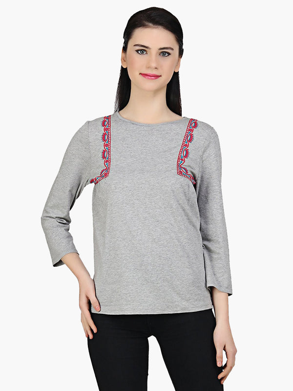 Embroidered Cotton Knitted Top - MissGudi