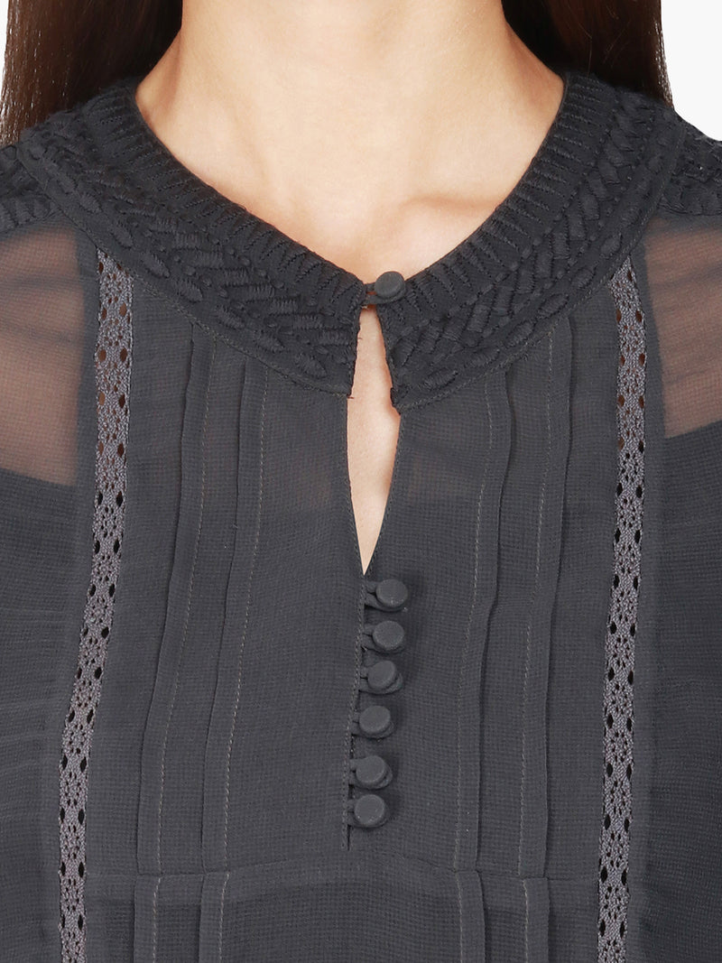 Grey Embroidered Georgette Woman Top - MissGudi