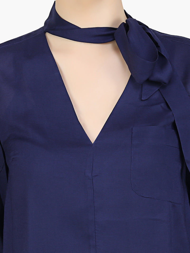 Navy blue Viscose Full Sleeve Women Top - MissGudi