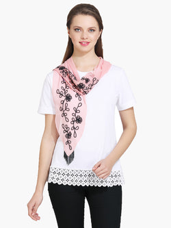 Pink Chiffon Embroidered Woman Scarf - MissGudi