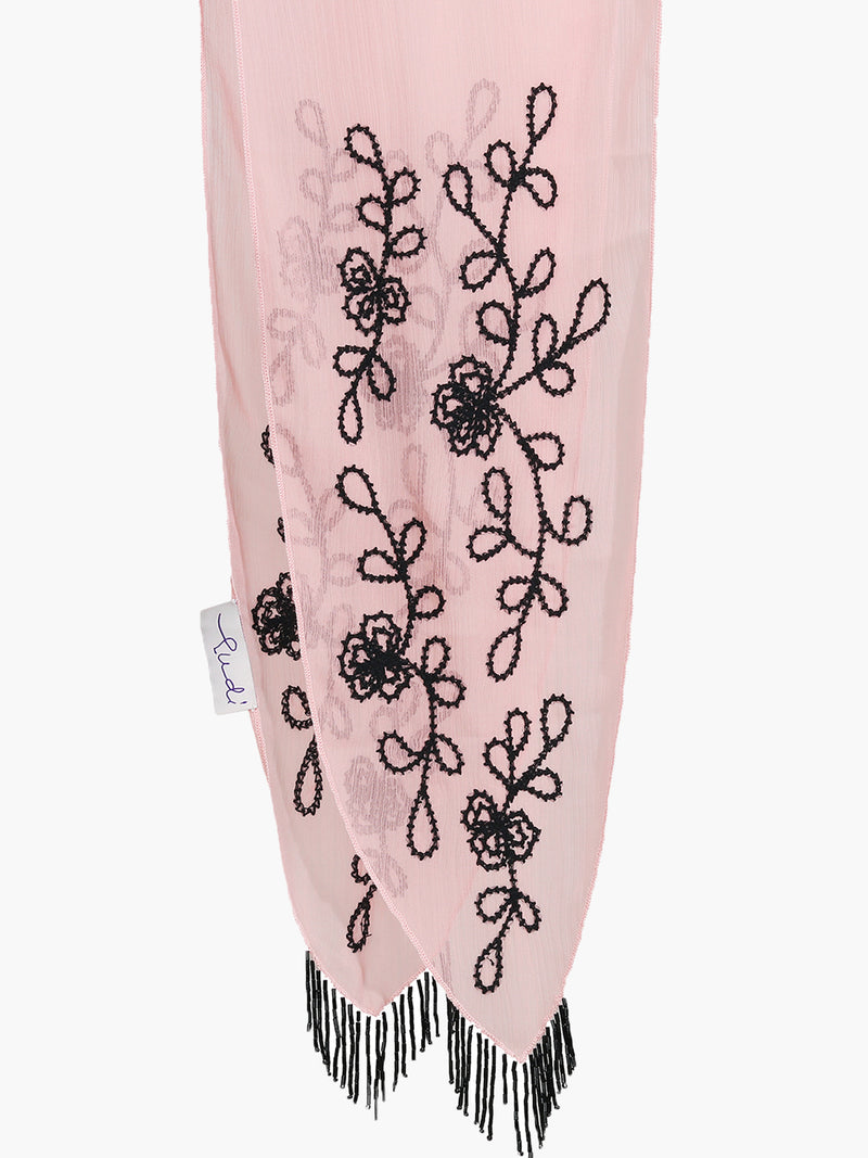 Pink Chiffon Embroidered Woman Scarf - MissGudi