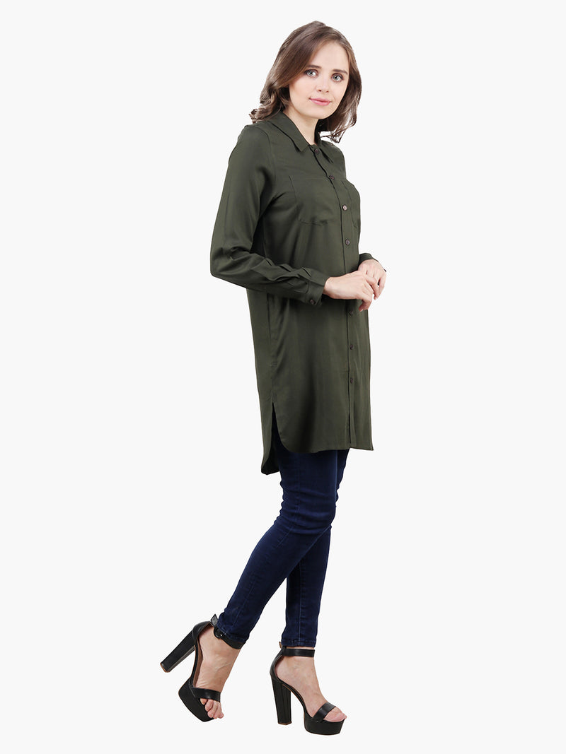 Green Viscose Women Long Length Shirt - MissGudi