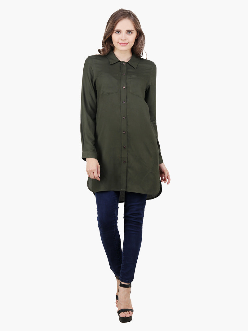 Green Viscose Women Long Length Shirt - MissGudi