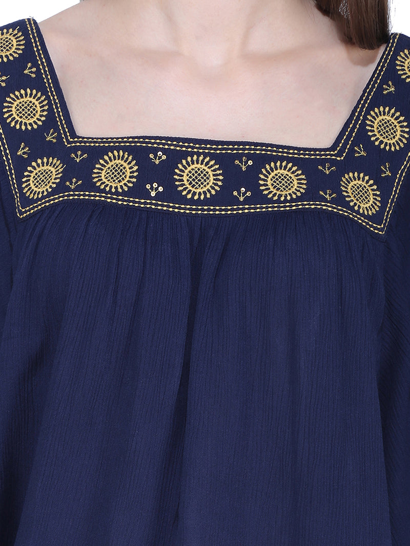 Blue Poncho Embroidered Woman Top - MissGudi