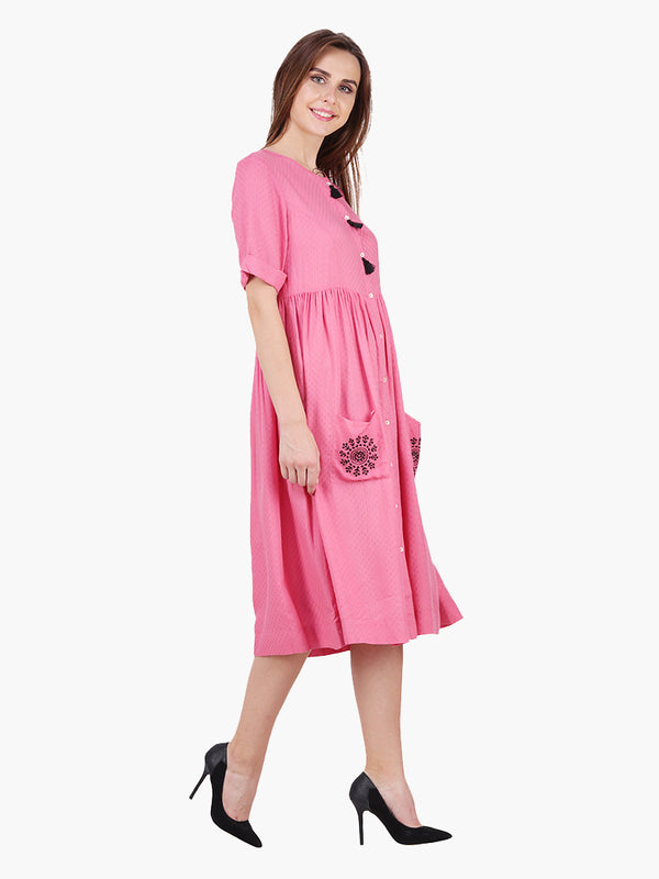Pink Dobby Woman Woman Dress - MissGudi