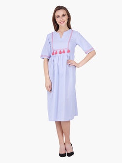 Blue Cotton Embroidered Woman Dress - MissGudi