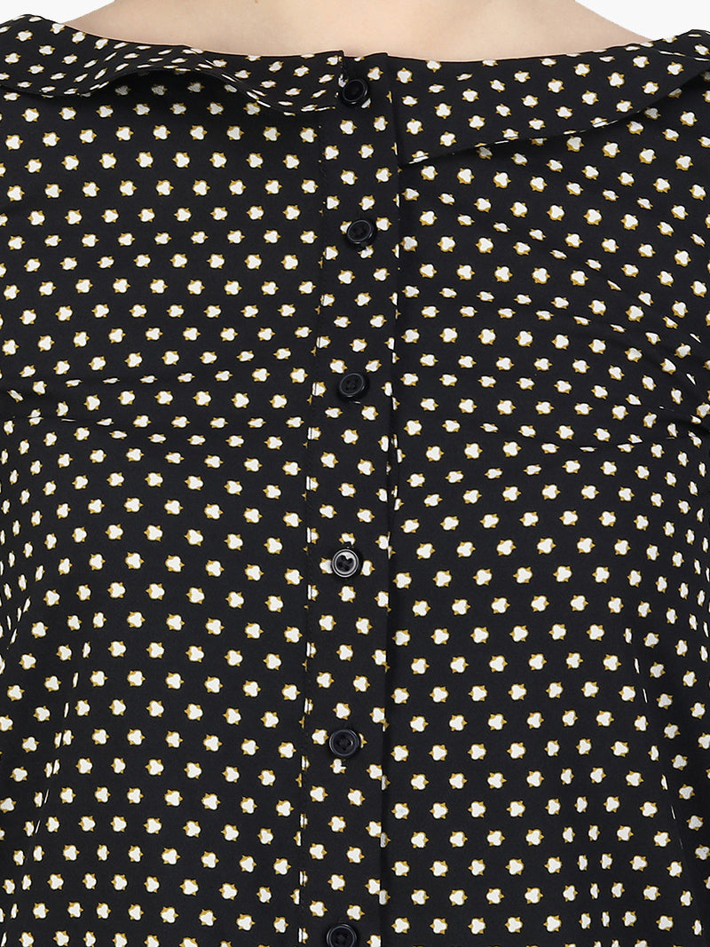 Black Viscose Crepe Polka Dotted Shirt - MissGudi