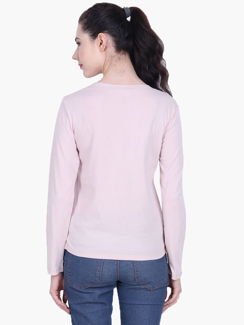 Blush Viscose Knitted Embellished T-shirt - MissGudi