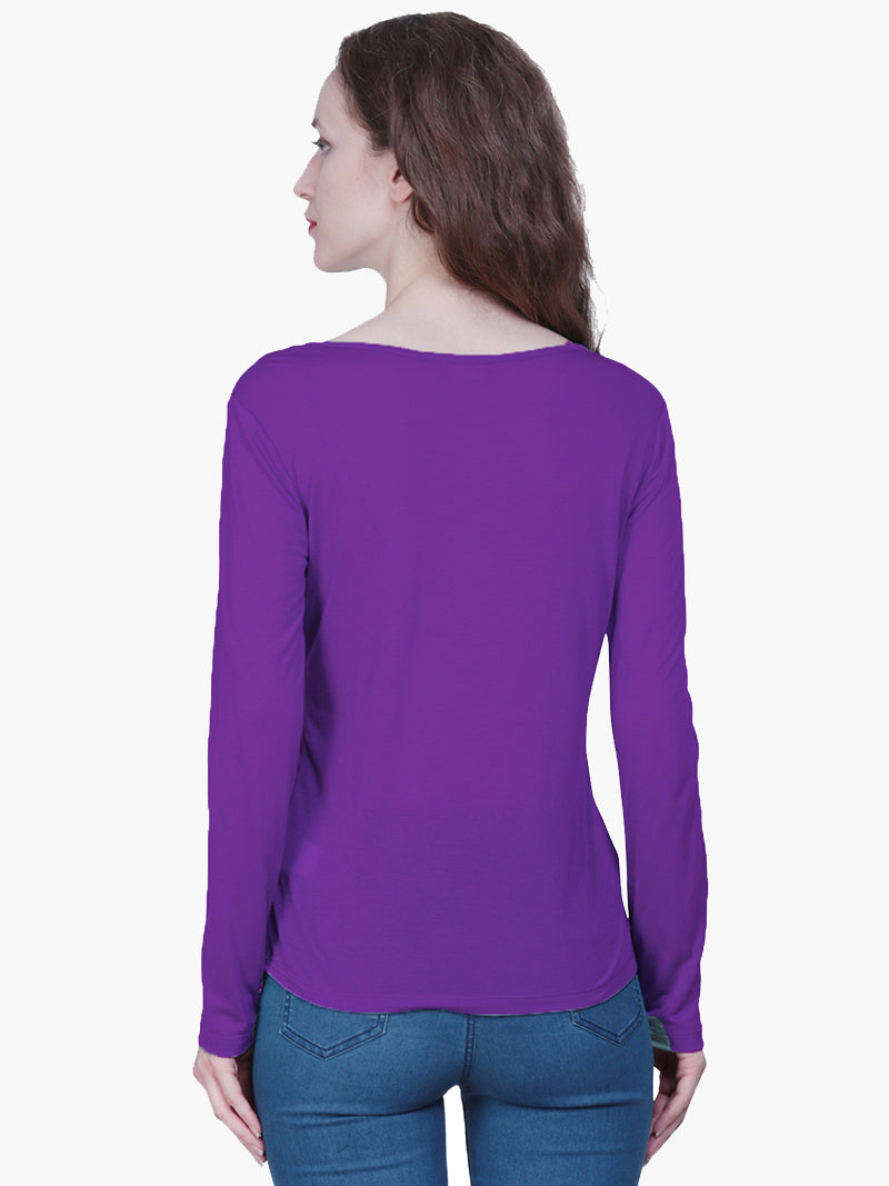 Purple Viscose Embroidered Woman T Shirt - MissGudi