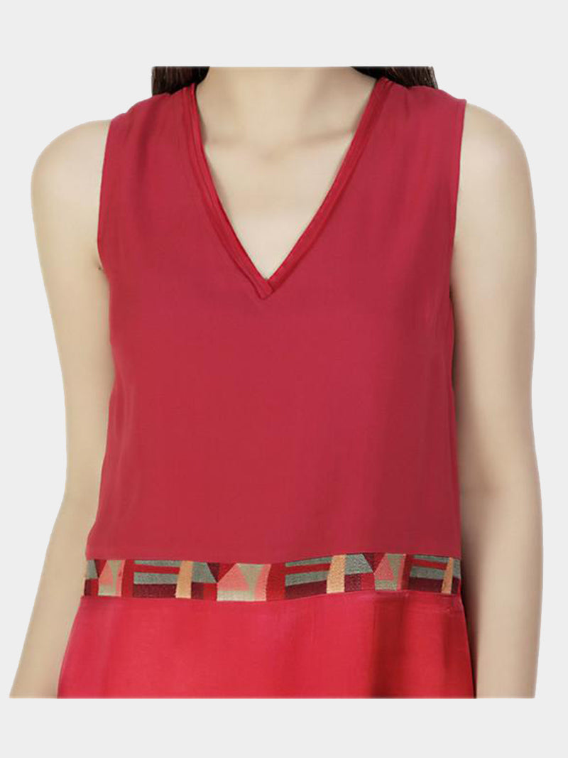 Red Embroidered Silk Party Dress - MissGudi