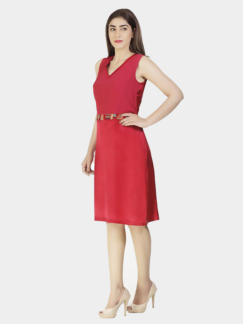 Red Embroidered Silk Party Dress - MissGudi