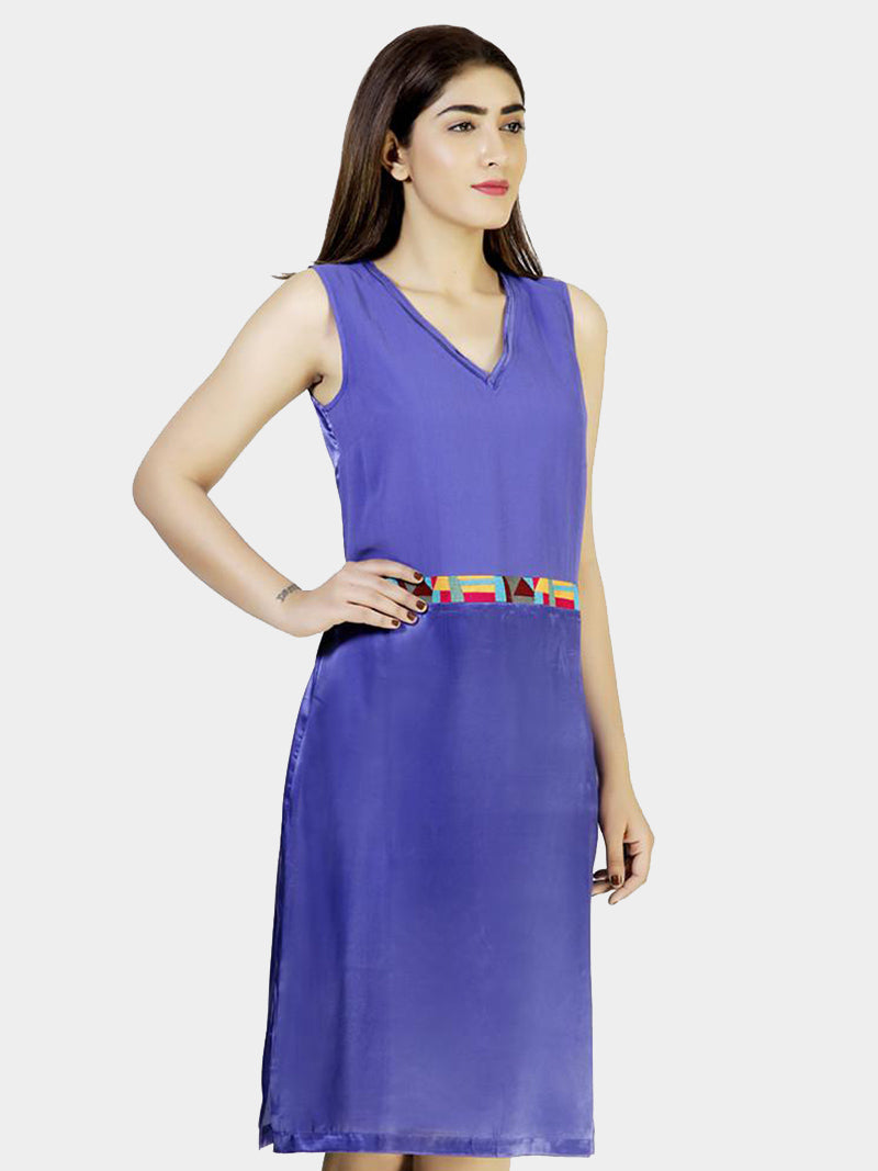 Blue Embroidered Silk Party Dress - MissGudi