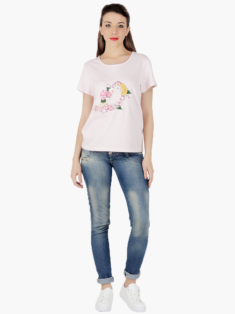 Pink Embroidered Regular T-Shirt - MissGudi