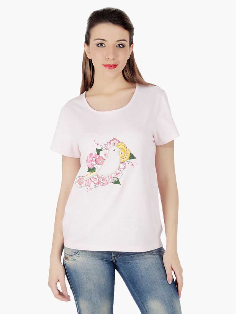 Pink Embroidered Regular T-Shirt - MissGudi