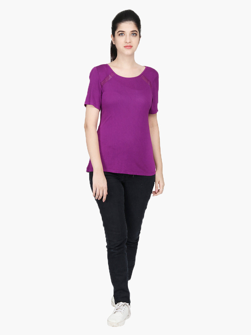 Purple Viscose Jersey Women T-Shirt - MissGudi