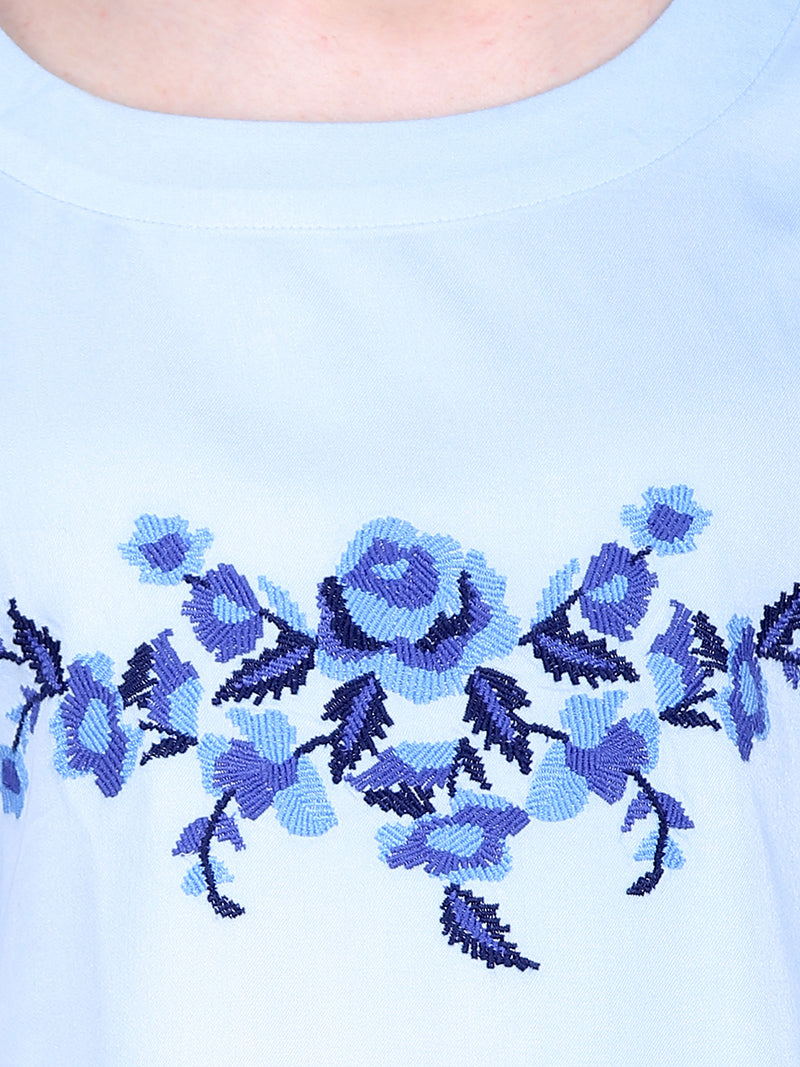 Light Blue Embroidered Woman Top - MissGudi