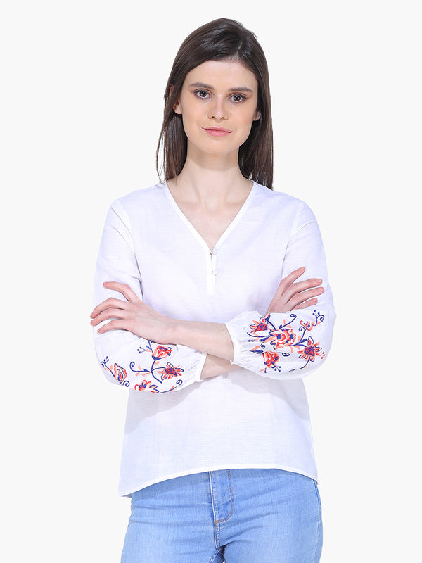White Embroidered Woman Top - MissGudi