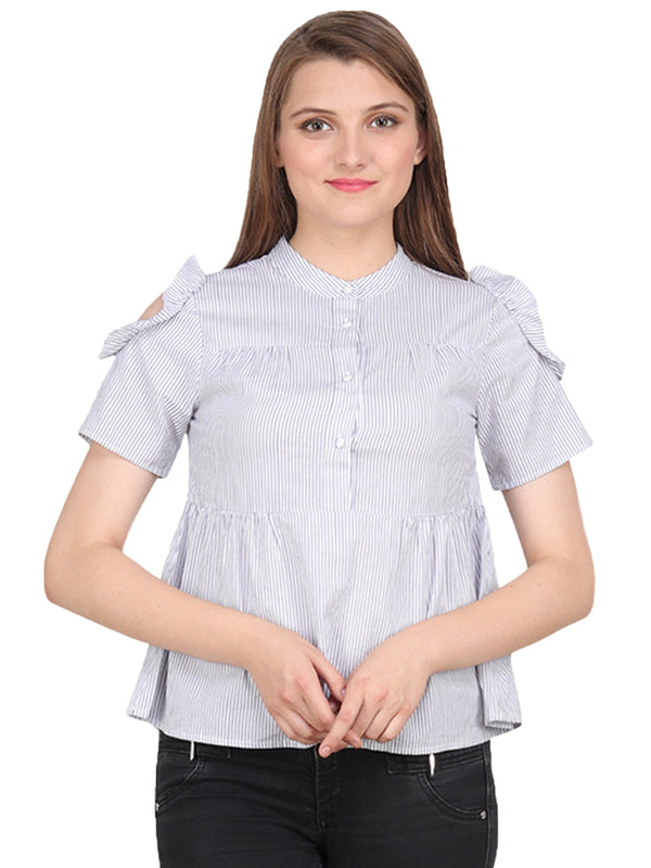 White Cotton Stripe Woman Top - MissGudi